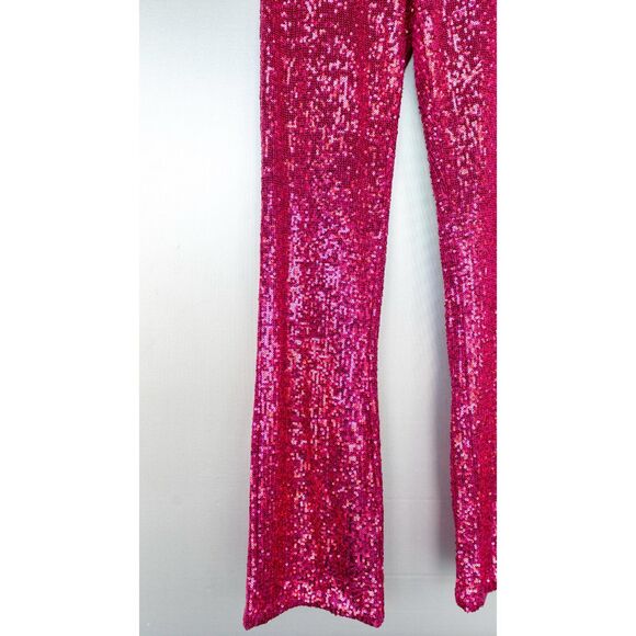 Rachel Zoe Pink Glitter Sequin High Waist Straight Leg Pull On Pants Size S - Picture 4 of 9
